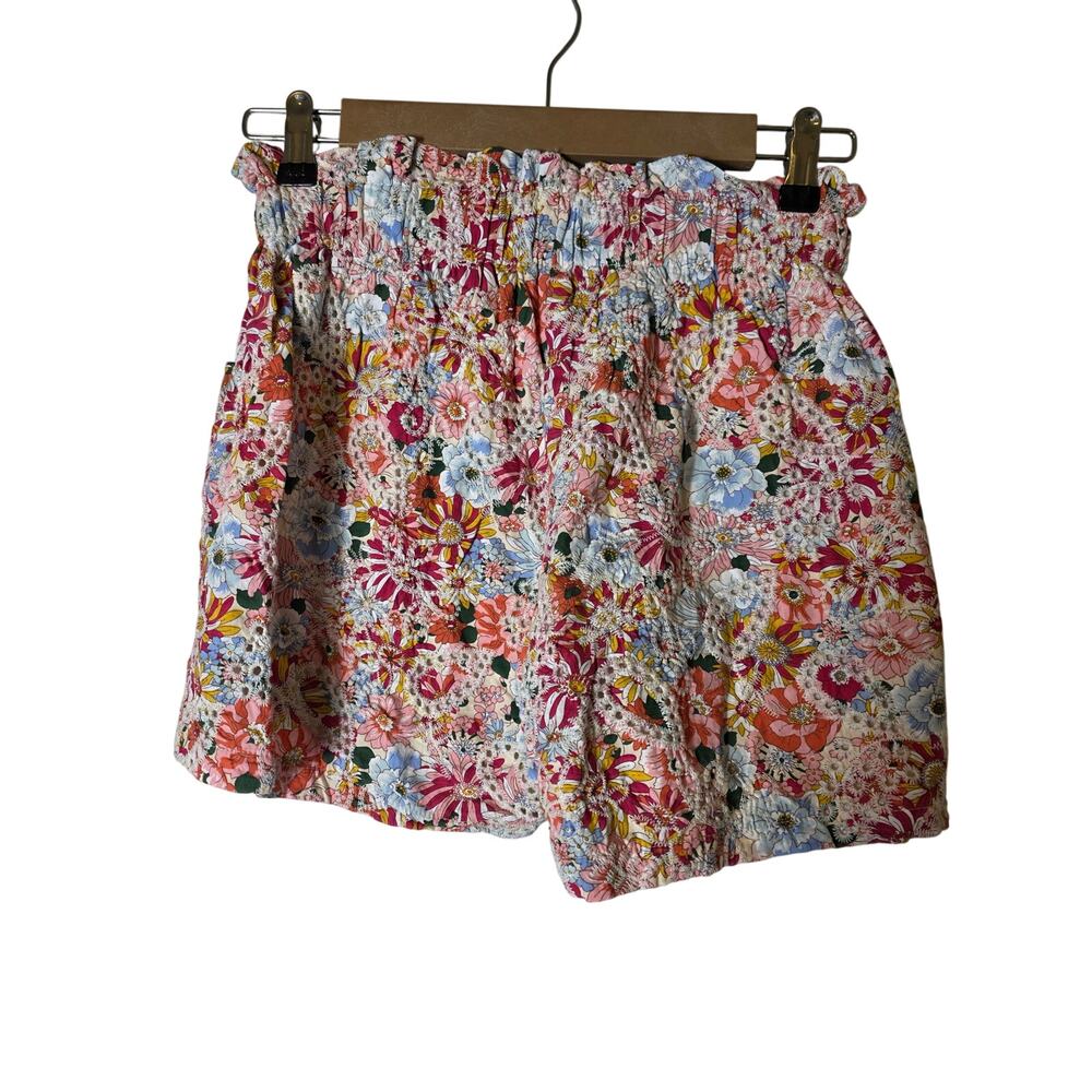 SOLITAIRE Pink Blue Embroidered Accent Lined Hi-Rise Ruched Waist SZ S